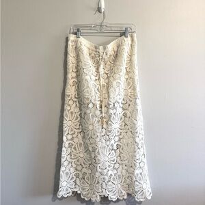 Zara Cream Midi Pencil Skirt with Embellishments